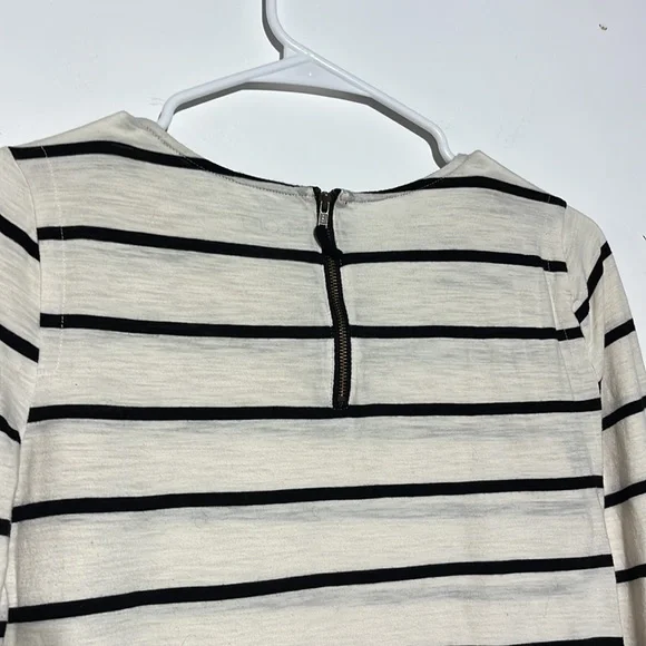 LOFT White Black Striped Zipper Back Cotton Long Sleeve Top Size S - Picture 6 of 6